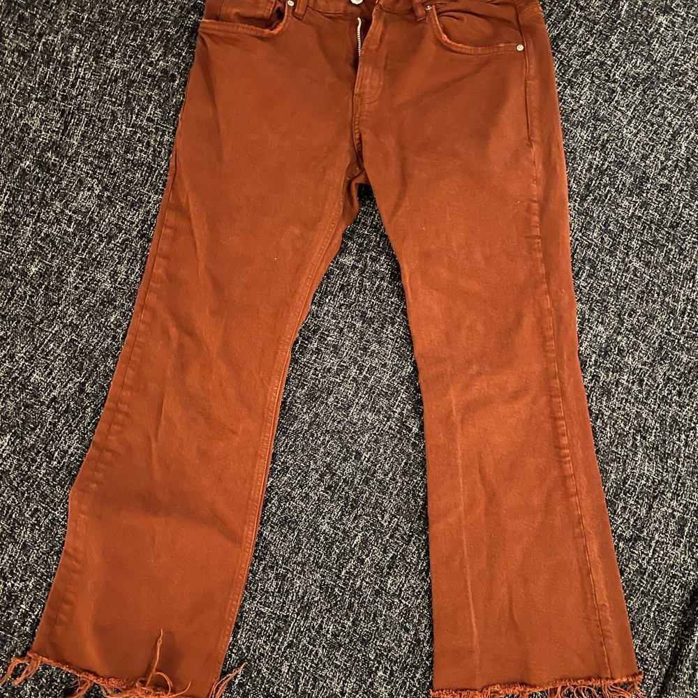 Zara Terracotta Frayed Hem Pants